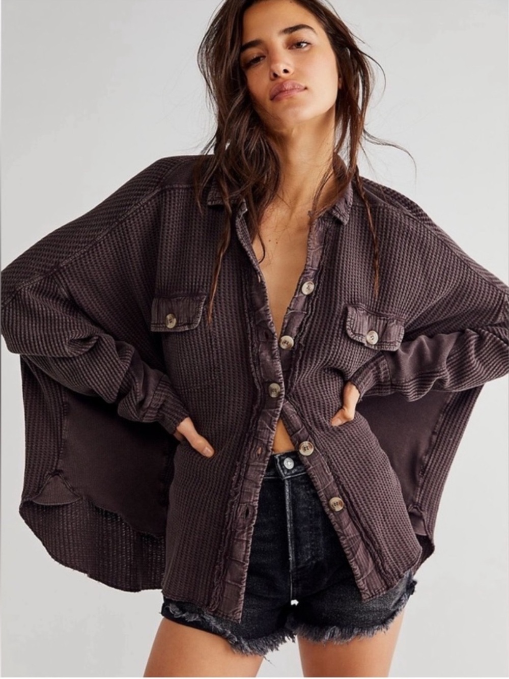 Free People One Scout Jacket Button Up Top in Mole Size S